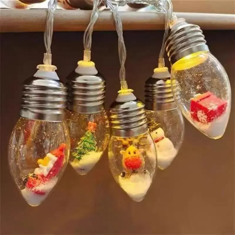 Guirlande sapin lumineuse boules à neige – ampoules à figurines suspendues, vue de près