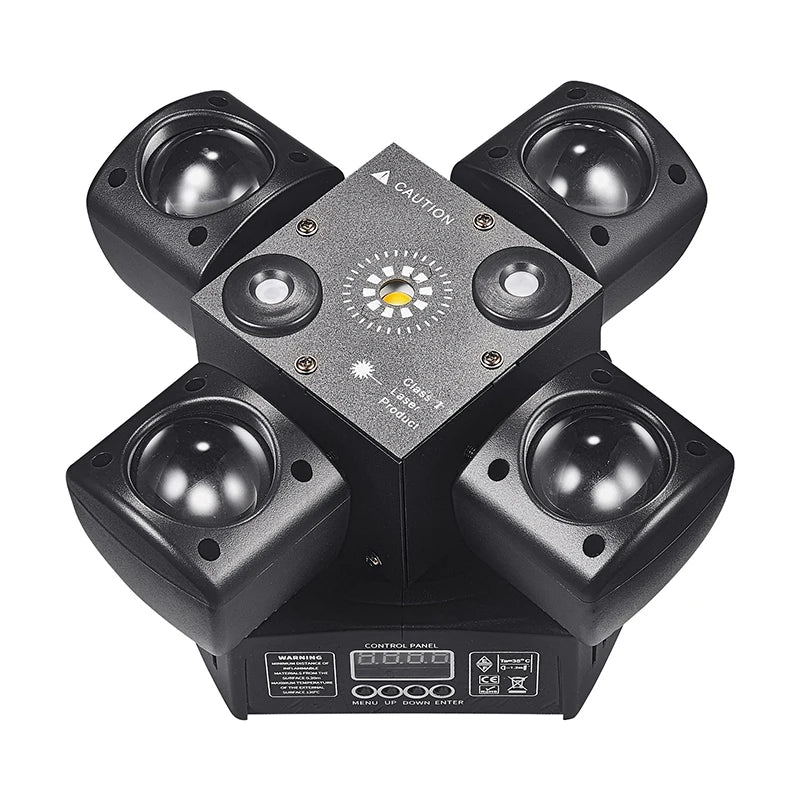 Mini lyre LED 4 bras RGBW, laser rouge et vert, DMX et télécommande