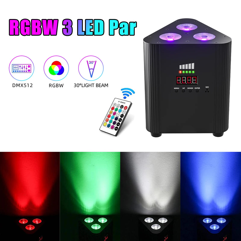 Uplight triangulaire sur batterie RGBW 3 x 4 W, lot de 4 avec télécommande