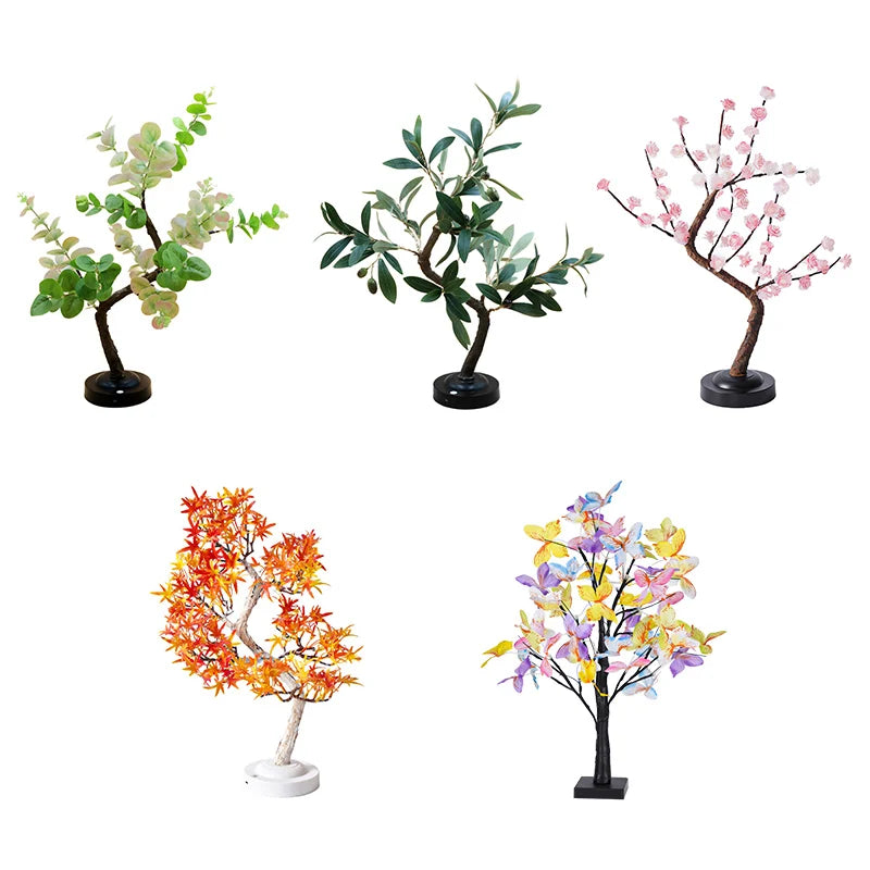 Arbre lumineux bonsaï – les cinq modèles côte à côte
