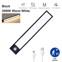 Lampe LED ultra-fine à détecteur – lampe noire, lumière blanc chaud 3000 K, câble USB et capteur PIR