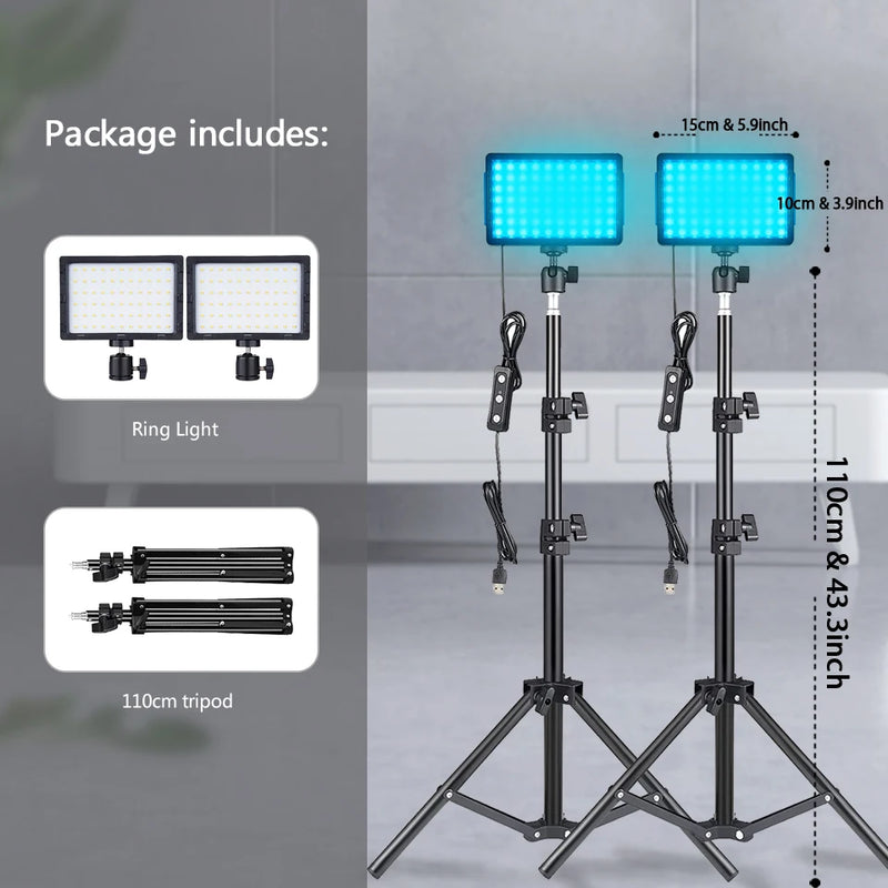 Panneau LED vidéo USB avec trépied et filtres colorés, lot de 2 ou 3