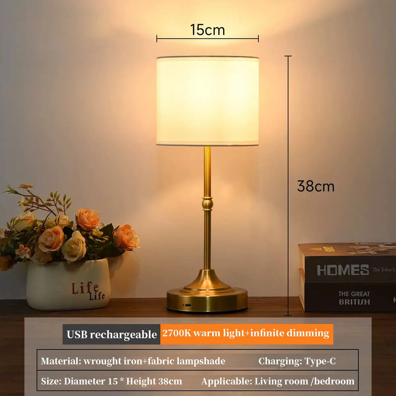 Lampe de table sans fil rechargeable, abat-jour tissu, 38 ou 40,5 cm