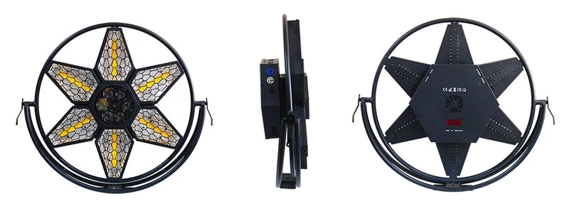 Projecteur vintage étoile – vues de face, de profil et de dos