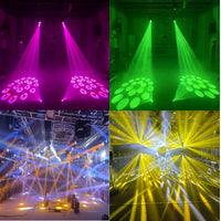 Mini lyre LED beam spot 150 W – faisceaux violets, verts et jaunes sur scène