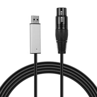 Câble interface USB vers DMX512 – prises USB et XLR vues de face
