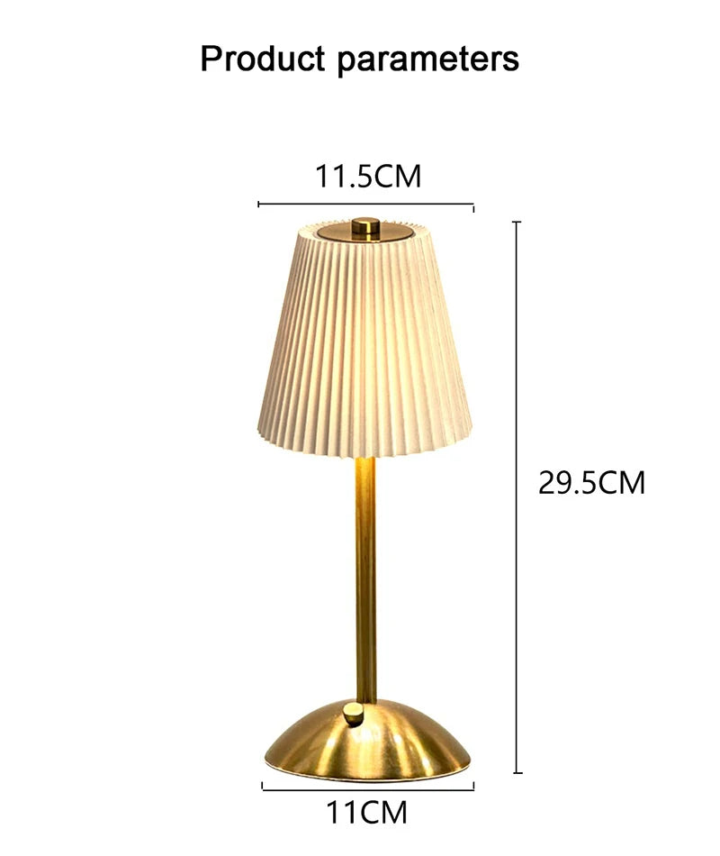 Lampe de table sans fil plissée – schéma des dimensions : 29,5 cm de haut
