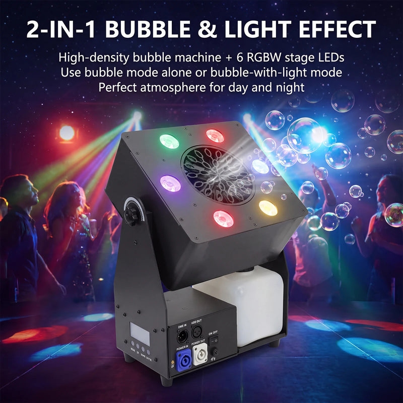 Machine à bulles de scène 90 W à LED RGBW, réservoir 1,5 L, DMX512