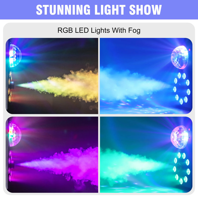 Machine à fumée 700 W avec télécommande sans fil, boule magique et 9 LED
