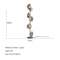 Lampadaire LED à globes en verre, pied noir ou doré, 90 ou 180 cm, 3 teintes de lumière