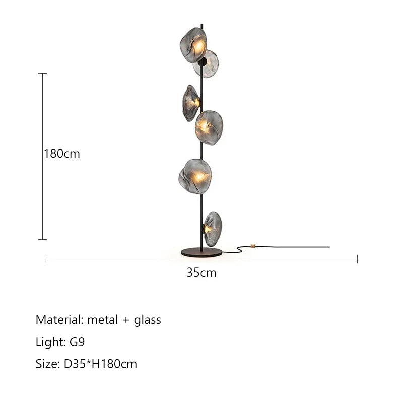 Lampadaire LED à globes en verre, pied noir ou doré, 90 ou 180 cm, 3 teintes de lumière