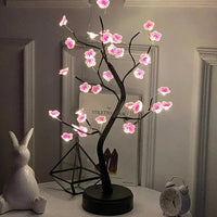Veilleuse arbre bonsaï à fleurs roses LED, USB ou 3 piles AA