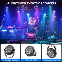 Mini PAR LED RGB rechargeable – trois façons de poser le projecteur : debout, couché au sol ou fixé sur une structure