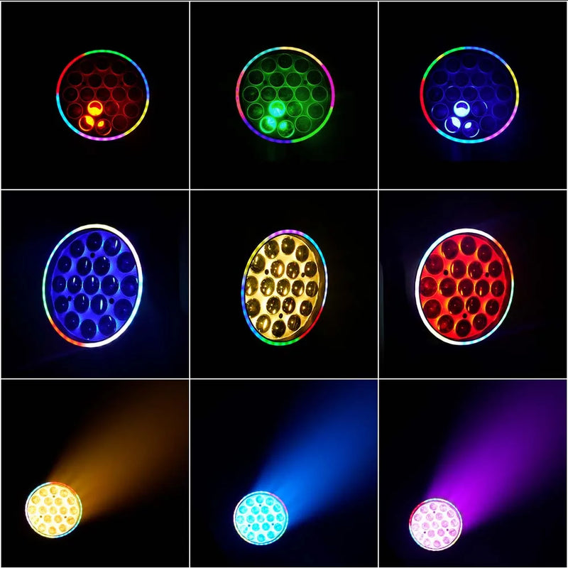 Lyre LED zoom wash 19 LED RGBW – exemples de couleurs et de faisceaux projetés