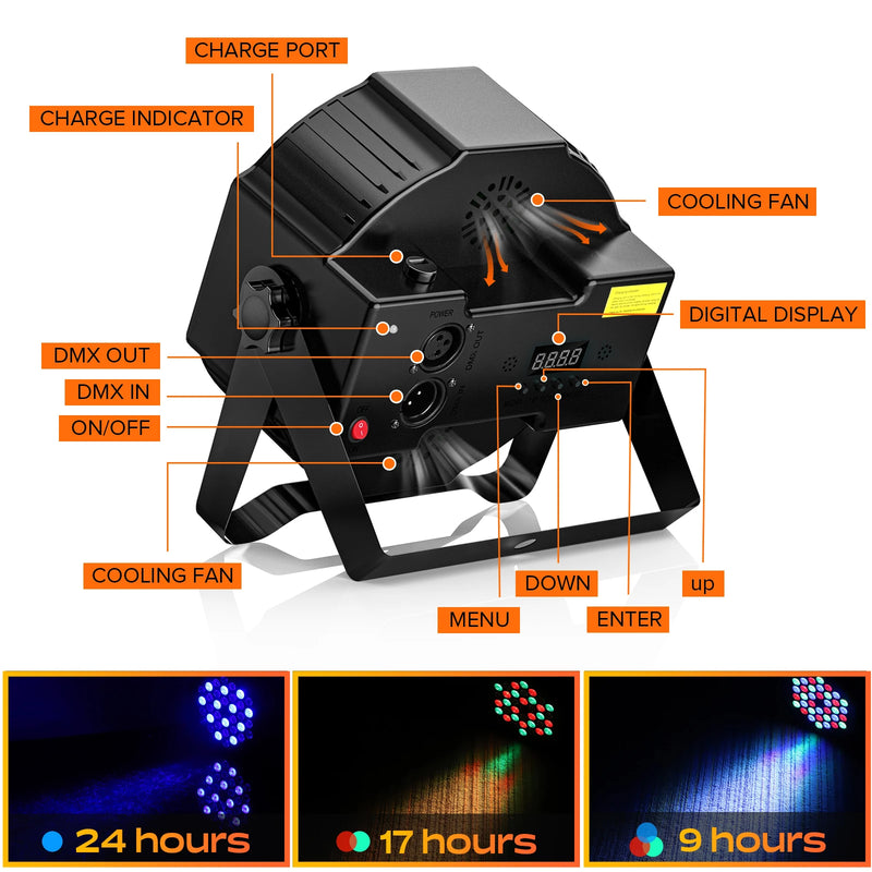Projecteur PAR LED sur batterie, lot de 4, 36 LED RGB et télécommande