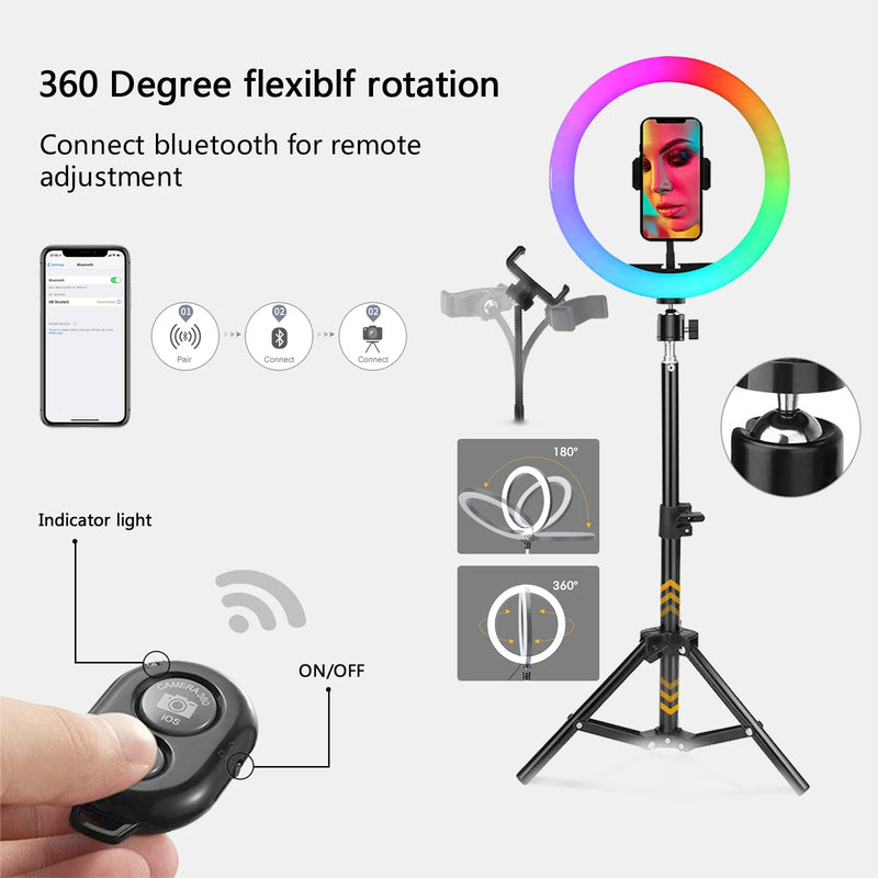 Ring light RGB 30 cm – rotation à 360° et télécommande Bluetooth de prise de vue