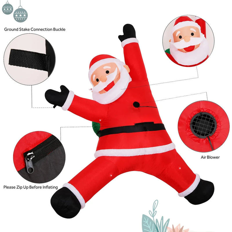 Père Noël gonflable grimpant au mur, lumineux, 2 ou 3 m