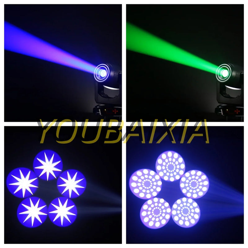 Lot de 2 ou 4 lyres LED 3 en 1 beam, spot et wash à halo RGB, 2 prismes, DMX 20 canaux