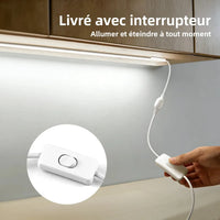 Ruban LED 220 V silicone ignifuge – ruban livré avec interrupteur sous un meuble de cuisine