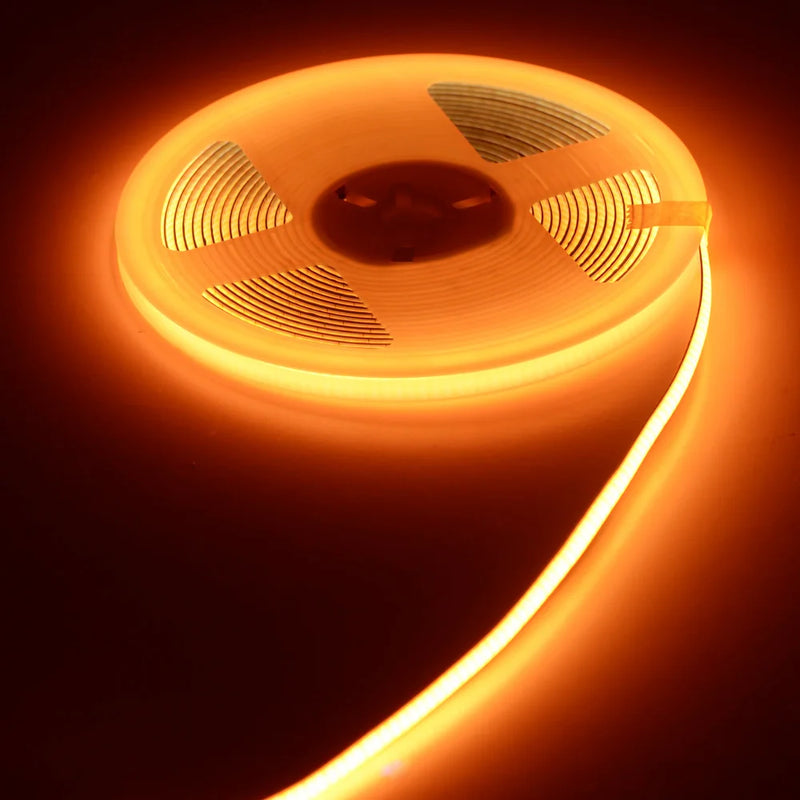 Ruban LED COB fin 3 ou 5 mm – rouleau allumé en orange