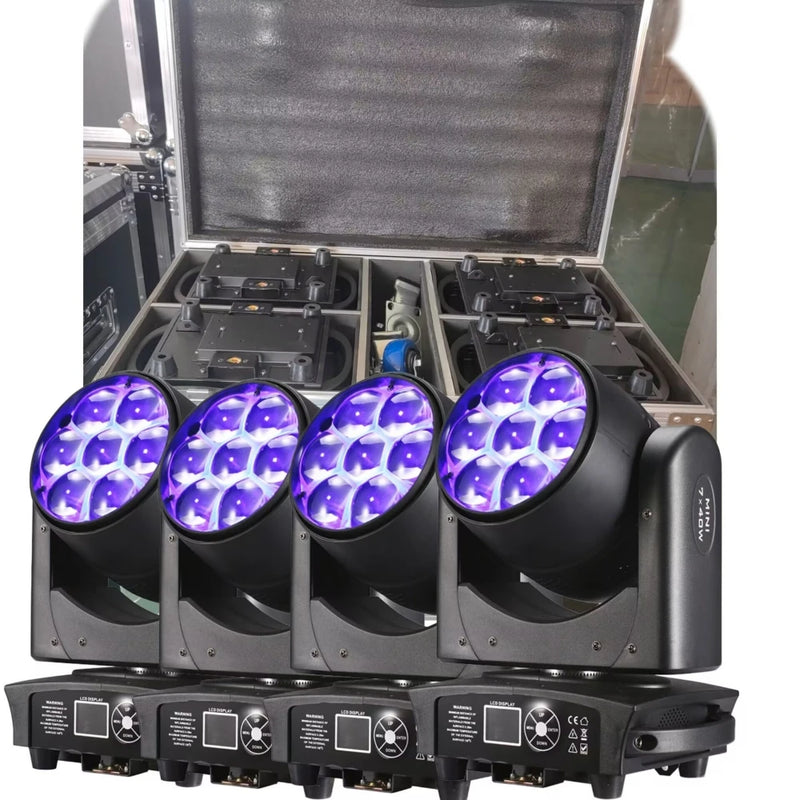 Lot de 2 ou 4 lyres LED wash 7 x 40 W, zoom 3° à 60°, flight case