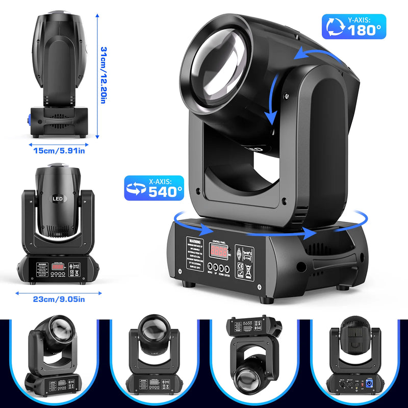 Lyre beam LED COB 80 W, 18 prismes, 7 gobos, DMX 12 canaux, à l'unité ou par lot
