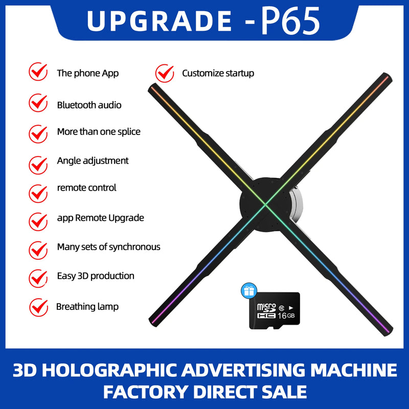 Ventilateur holographique 3D LED 42 à 65 cm, 1 ou 3 écrans, WiFi et application