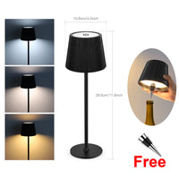 Lampe de table sans fil sur bouteille – version coque noire, trois teintes de blanc, avec dimensions