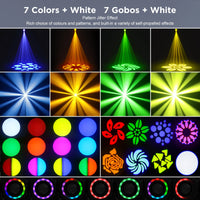 Lyre LED à tête mobile 120 W avec anneau RVB, 7 gobos et DMX 9 ou 11 canaux