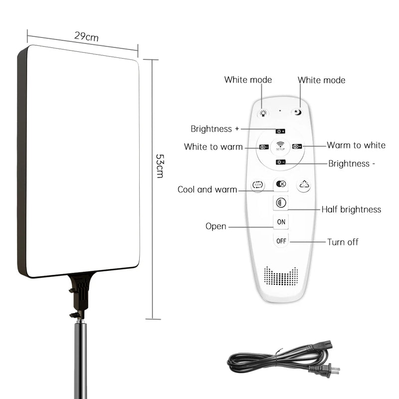 Panneau LED vidéo bicolore 90 W – dimensions du panneau de 29 x 53 cm et touches de la télécommande