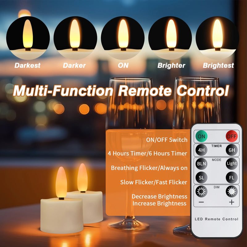 Bougies LED rechargeables à flamme 3D, minuterie et télécommande, 6 à 24