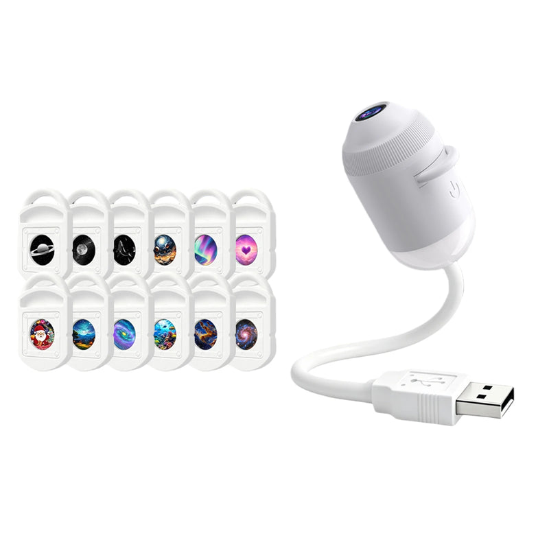 Mini projecteur galaxie USB – capsule blanche à bras flexible et 12 films