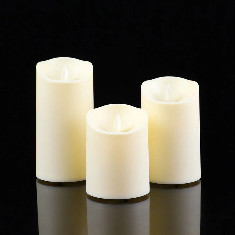 Bougies LED à mèche mobile – 3 bougies beiges de hauteurs différentes