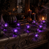 Guirlande lumineuse Halloween araignées violettes, à piles, 5,2 m