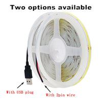 Ruban LED USB COB 8 mm – versions à prise USB et à câble deux fils