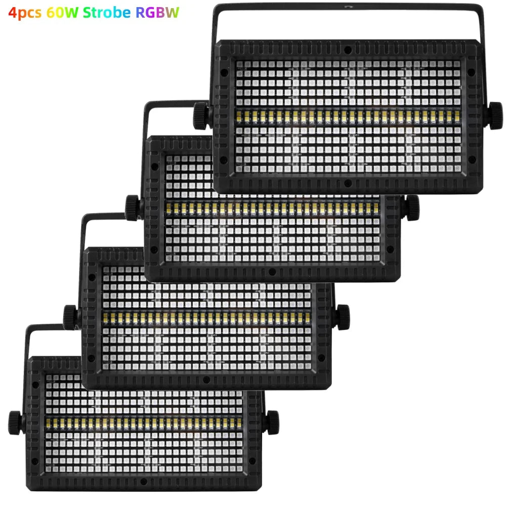 Stroboscope LED RGBW 60 W DMX, lot de 4 pour DJ et soirées