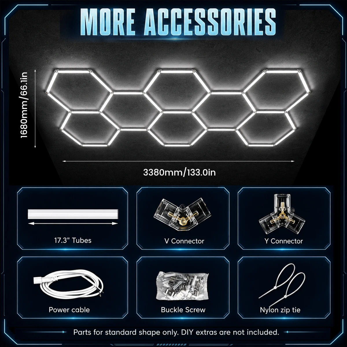 Kit éclairage LED hexagonal garage 3, 5, 8 ou 14 hexagones 6500 K