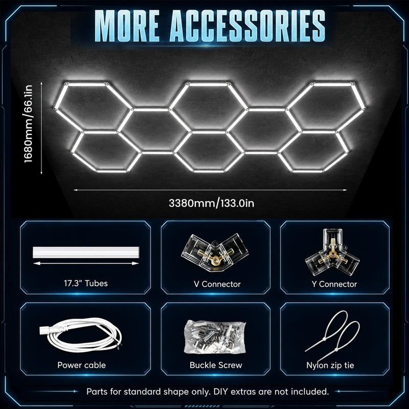 Kit éclairage LED hexagonal garage 3, 5, 8 ou 14 hexagones 6500 K