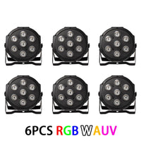 Lot de 6 projecteurs PAR LED 7 x 18 W RGBWA UV 6 en 1, vue de face