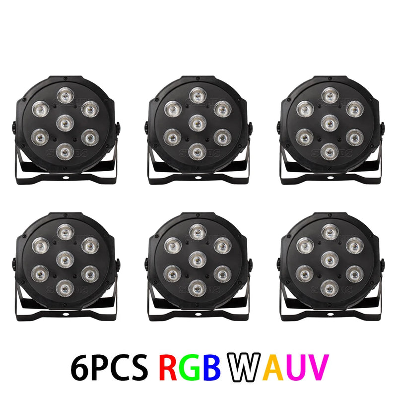 Lot de 6 projecteurs PAR LED 7 x 18 W RGBWA UV 6 en 1, vue de face