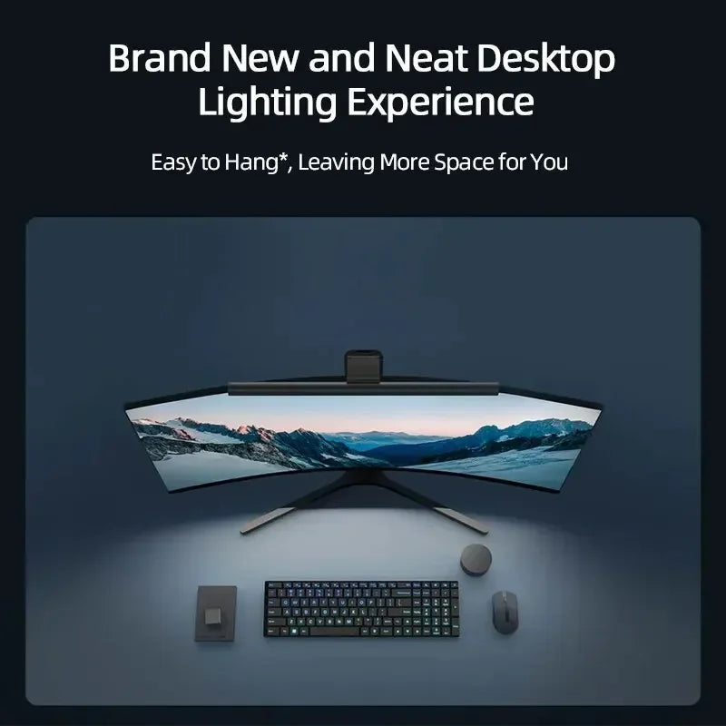 Lampe d'écran MIJIA 1S – accrochée à un moniteur incurvé au-dessus du clavier