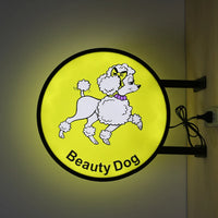Enseigne drapeau ronde 60 cm – fond jaune pour un salon de toilettage