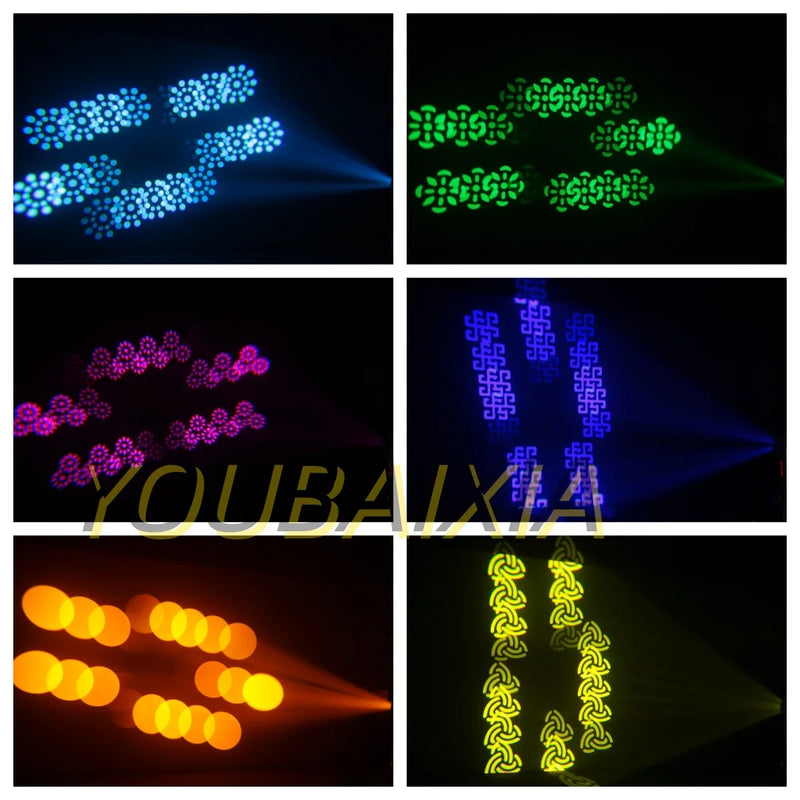 Lot de 2 ou 4 lyres LED 3 en 1 beam, spot et wash à halo RGB, 2 prismes, DMX 20 canaux