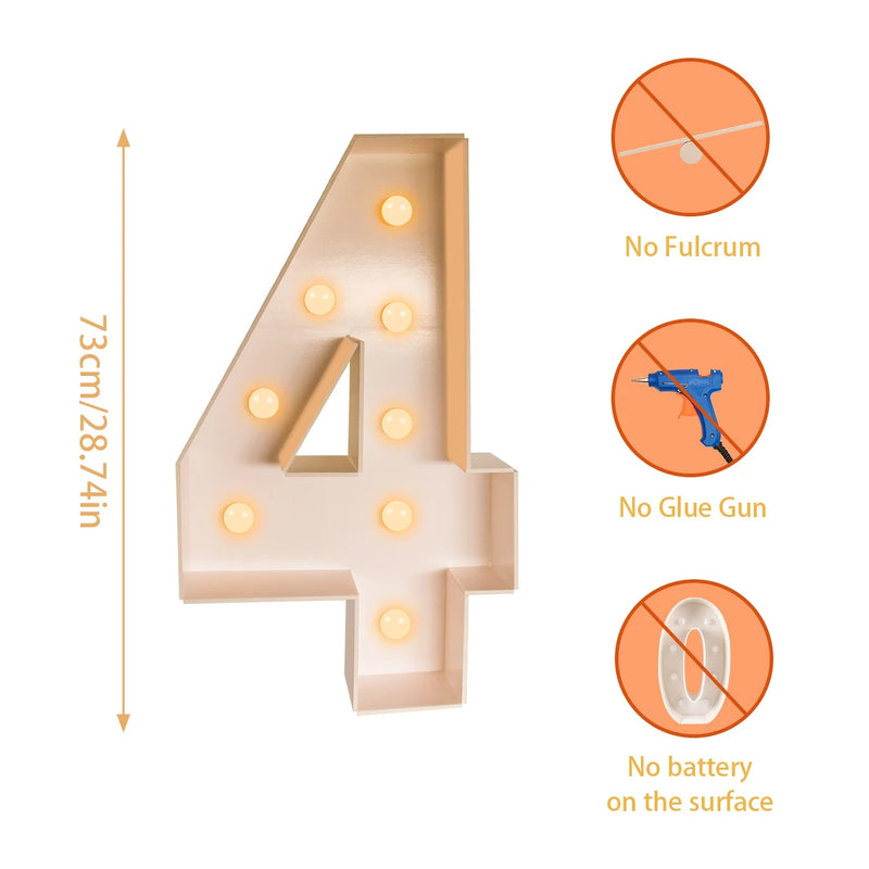 Chiffre lumineux géant 73 cm – chiffre 4, hauteur 73 cm