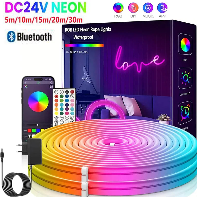 Ruban LED extérieur néon RGB étanche IP67, application, 5 à 30 m