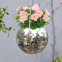 Jardinière suspendue boule à facettes miroir argentée, 15 ou 20 cm