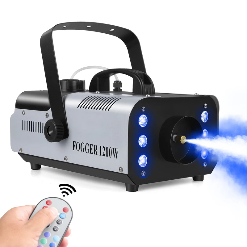 Machine à fumée 1200 W avec télécommande sans fil et 6 LED, réservoir 1 L