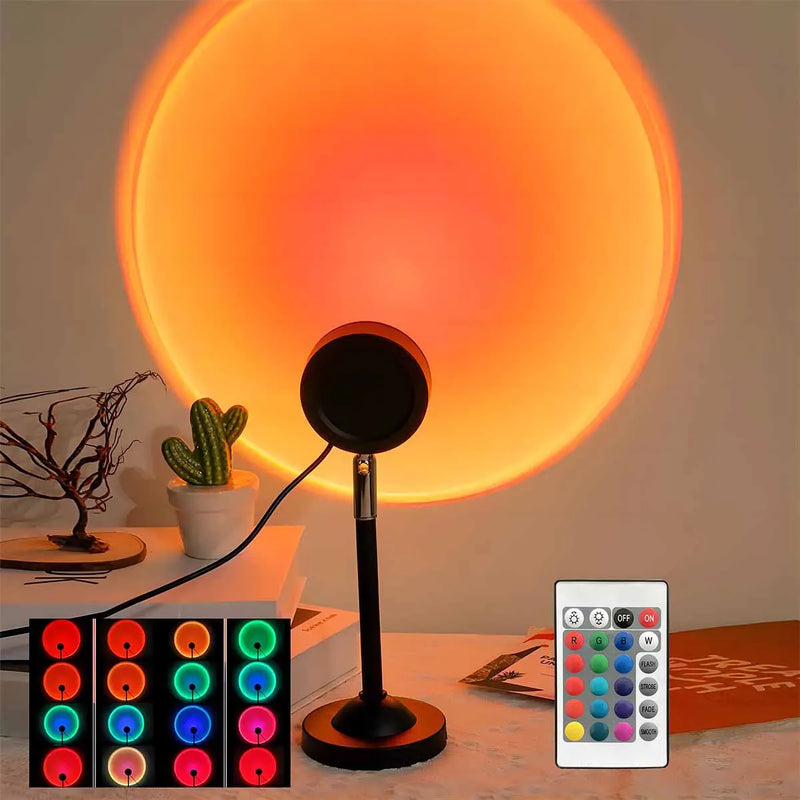 Lampe coucher de soleil sur pied 24 cm, télécommande 16 couleurs, USB