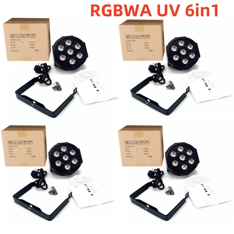 Projecteur PAR LED plat 7 LED RGBW ou RGBWA UV, lot de 4, DMX