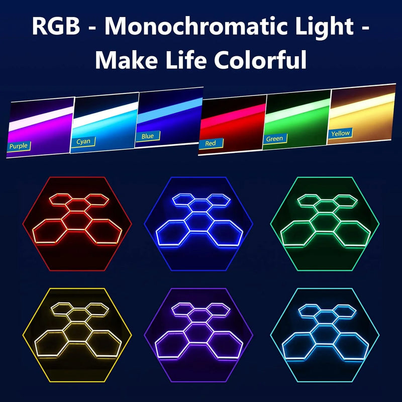 Éclairage LED hexagonal RGB pour garage, de 1 à 11 hexagones, application et télécommande